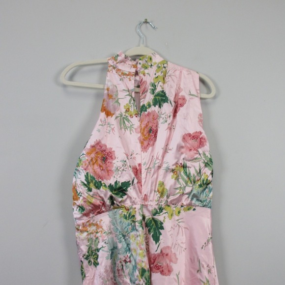 Petal + Pup Anabelle Halter Midi Dress M Pink Floral Satin Wedding Guest 312 - Picture 7 of 14